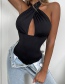 Fashion Black Halter Cutout Slim Bodysuit