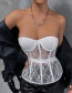 Fashion White Perspective Wrapped Breast Stitching Fish Bone Waist