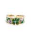 Fashion Green Copper Plated Real Gold Flower Geometric Open Ring