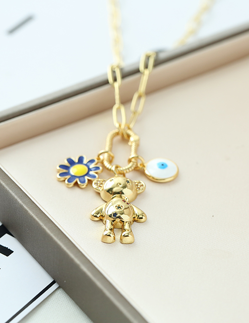 Fashion Gold Copper Inlaid Zirconium Bear Five-pointed Star Necklace