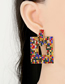 Fashion Red Geometric Square Diamond Earrings