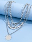 Fashion Silver Three-piece Geometric Diamond Ring And Disc Necklace