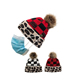 Fashion Leopard Red Check Christmas Knitted Hat With Detachable Fur Ball Buttons