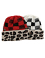Fashion Leopard Red Check Christmas Leopard Pattern Button Knitted Hat
