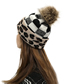 Fashion Leopard Red Check Christmas Leopard Plaid Curled Wool Ball Knitted Hat
