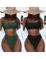 Fashion Green Solid Color Pleated Sling Split Swimsuit