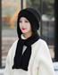 Fashion Black Rabbit Fur Knit Scarf And Ear Protection Cap One-piece Kit