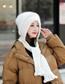 Fashion Black Rabbit Fur Knit Scarf And Ear Protection Cap One-piece Kit