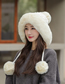 Fashion Grey Knitted Plus Fleece Collar Warm Hat Suit