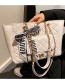 Fashion White Large Capacity Rhombus Embroidered Thread Shoulder Bag