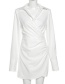 Fashion White Lapel Long Sleeve Micro Pleated Dress