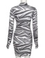 Fashion Black Round Neck Long Sleeve Striped Print Dress