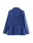 Fashion Blue Textured Double-breasted Blazer