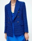 Fashion Blue Textured Double-breasted Blazer
