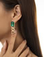 Fashion Gold Coloren Green Diamond Alloy Geometric Square Diamond Chain Earrings