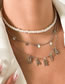 Fashion White K Metal Chain Letter Tassel Pearl Multilayer Necklace
