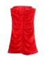 Fashion Red Pleated Silk Satin Dress