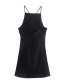 Fashion Black Cotton And Linen Sling Pleated Dress