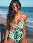 Fashion White Safflower On Green Background Printed Deep V Tie One-piece Swimsuit