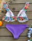 Fashion Blue Bottom Powder White Flower + Purple Bottom Pants High Waist Printed Ruffled Split Swimsuit