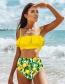 Fashion Yellow Shirt + Lemon Pleated Ruffled Sling Print Split Swimsuit