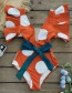 Fashion White Spots On Orange Background Polka Dot Printed Mesh Stitching Deep V One-piece Swimsuit