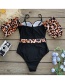 Fashion Black + Leopard Belt Leopard Print Tube Top Strap One-piece Swimsuit