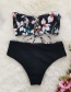 Fashion Black Powder And White Flowers Printed Tube Top Lace Split Swimsuit