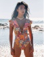 Fashion Floral Print Floral Deep V Backless One-piece Swimsuit