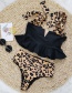 Fashion Black Top + Leopard Bottom Pants Leopard Print Lace-up Mesh Stitching Split Swimsuit