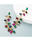 Fashion Green Alloy Inlaid Colorful Diamond Drop Diamond Leaf Flower Earrings