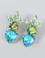 Fashion Blue-green Alloy Inlaid Colorful Diamond Love Geometric Stud Earrings