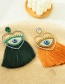 Fashion Dark Green Alloy Diamond Eye Heart Tassel Stud Earrings