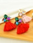 Fashion Red Alloy Diamond Drop Tassel Stud Earrings
