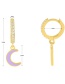 Fashion White Copper-plated Real Gold Micro-inlaid Zirconium Drop Oil Moon Lightning Earrings