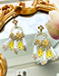 Fashion Yellow Alloy Flower Pearl Tassel Stud Earrings