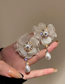 Fashion Off White Mesh Flower Pearl Earrings With Diamonds