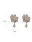 Fashion Off White Mesh Flower Pearl Earrings With Diamonds