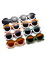 Fashion Upper Beige And Lower White Framed Gray Flakes Large Frame Color Block Round Frame Sunglasses