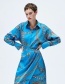Fashion Blue Chain Print Micropleated Skirt