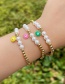 Fashion Pink Copper Beaded Oil Drop Pearl Round Eye Bracelet Real Gold Plated