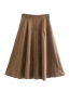 Fashion Brown Suede Breasted High-waist Umbrella Skirt