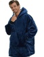 Fashion Blue Flannel Hooded Pullover Nightgown