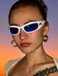 Fashion Content In White Blue Film Resin Geometric Width Sunglasses
