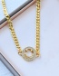 Fashion Gold Titanium Steel Striped Zircon Smiley Face Necklace Real Gold Plan