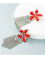 Fashion Red Alloy Oil Drop Flower Chain Tassel Earrings