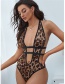 Fashion Leopard See-through Cutout Leopard Print Jumpsuit