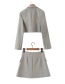 Fashion Gray Green Suit Collar Shorts Jacket Pocket Skirt Skirt Suit