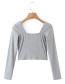 Fashion Grey Square Neck Knitted Top