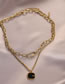 Fashion Gold Color Titanium Steel Square Brand Double-layer Necklace